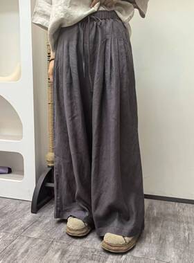 【羽翎】夏季新款宽松休闲松紧汉麻阔腿裤 2523