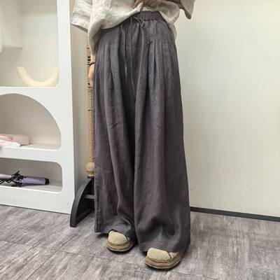【羽翎】夏季新款宽松休闲松紧汉麻阔腿裤 2523