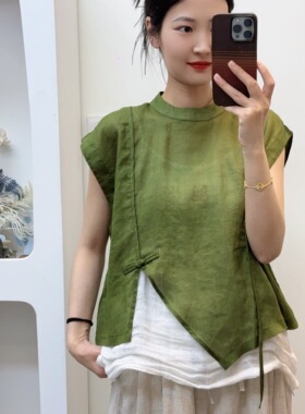 夏季新款宽松百搭复古苎麻女士衬衫 2679