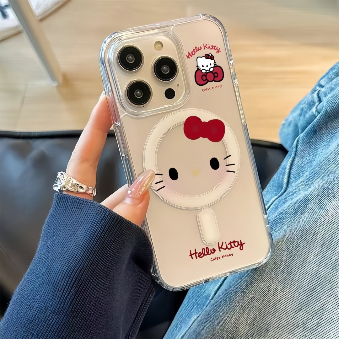甜美KT猫表情磁吸壳适用16promax苹果15plus手机壳17air卡通iPhone14可爱13简约12小众11防摔xs透明7/8超好看