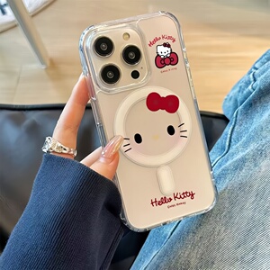 甜美KT猫表情磁吸壳适用16promax苹果15plus手机壳17air卡通iPhone14可爱13简约12小众11防摔xs透明7/8超好看