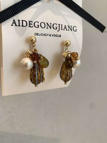 0326新品Atelier Koa 日本手作复古度假风编织珠管实木耳环