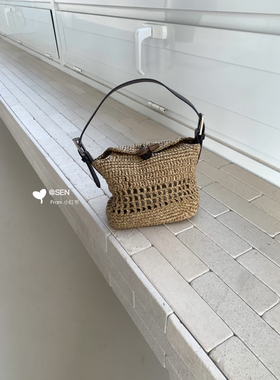 Toxic F ｜有毒植物 老钱款 纯手工编织木扣拉菲草手拎腋下包包