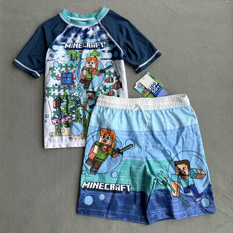 外贸原单出口男童防晒UPF50+分体冲浪服游泳衣速干男孩泳衣沙滩裤