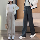 毛呢窄版 高腰秋冬加绒加厚 子休闲裤 阔腿裤 女开叉人字纹直筒裤
