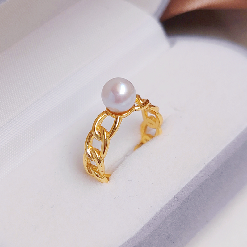 天然淡水无核akoya珍珠开口戒指简约时尚高级感指环女款