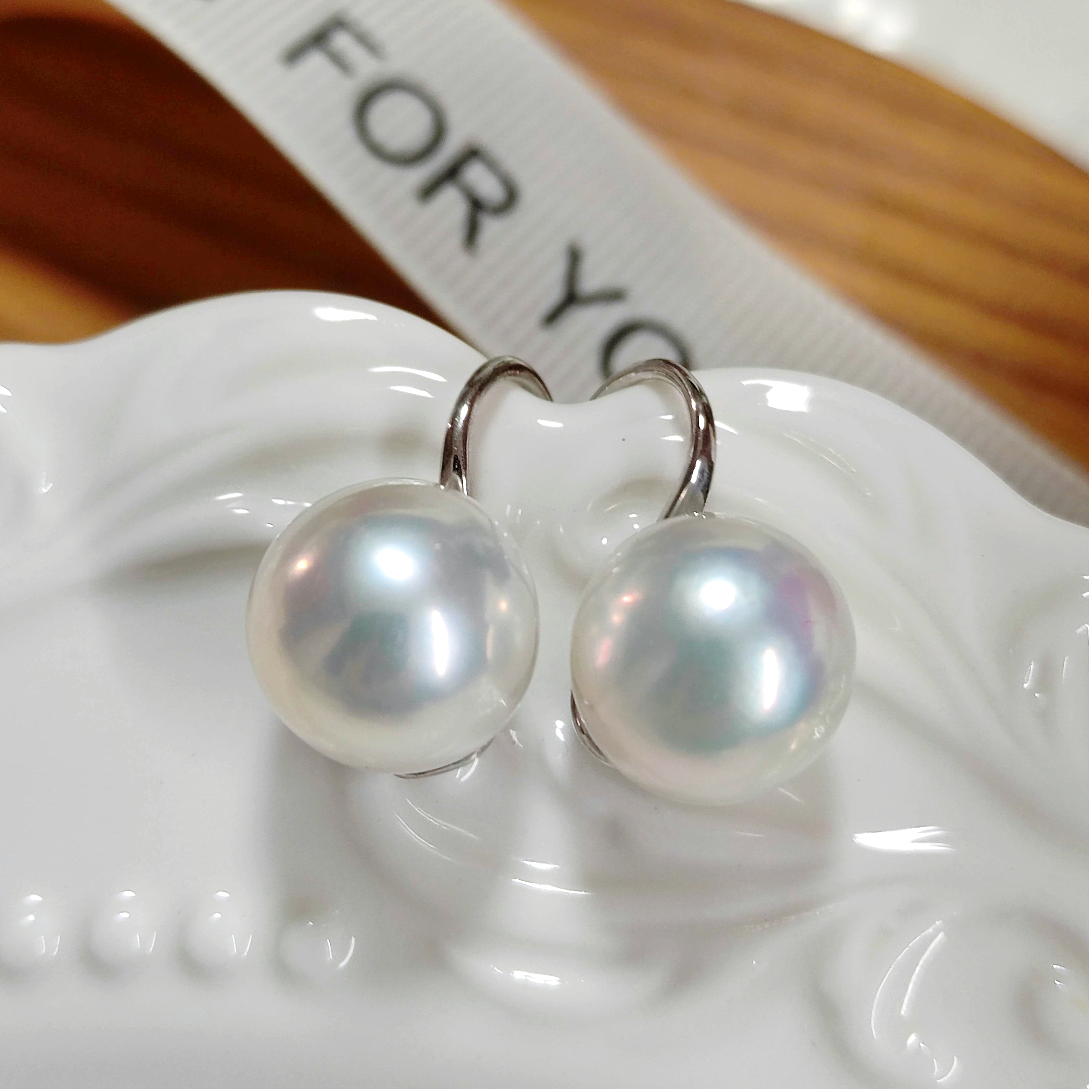 极光人鱼姬 淡水珍珠极光澳白平替12mm几乎正圆纯银高跟鞋耳钩