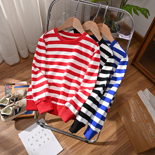 儿童海魂衫学生校服T恤衫男女童长袖海军演出卫衣蓝色条纹红白色8