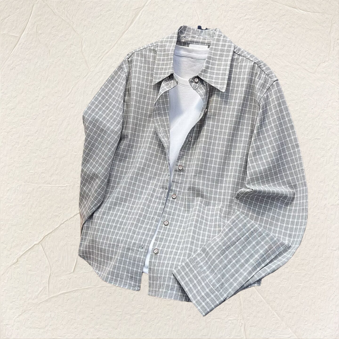 美式春秋休闲格纹通勤长袖衬衫百搭宽松复古男女开衫高级感衬衣潮