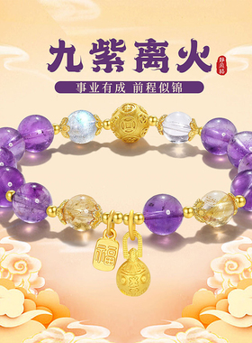 静风格九紫离火吞金兽上岸吸金招财紫水晶手链小众好运手串礼物