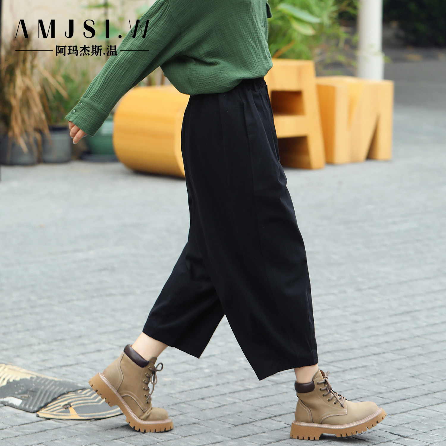 高腰文艺休闲九分宽松显瘦哈伦裤