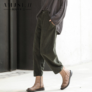 灯芯绒老爹裤 条绒高腰阔腿哈伦裤 春秋季 休闲萝卜裤 女八分宽松大码