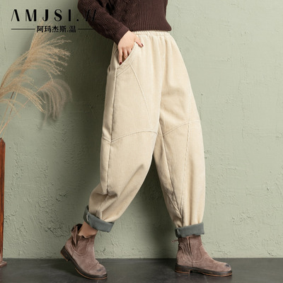 加厚灯芯绒女裤长裤加绒萝卜裤