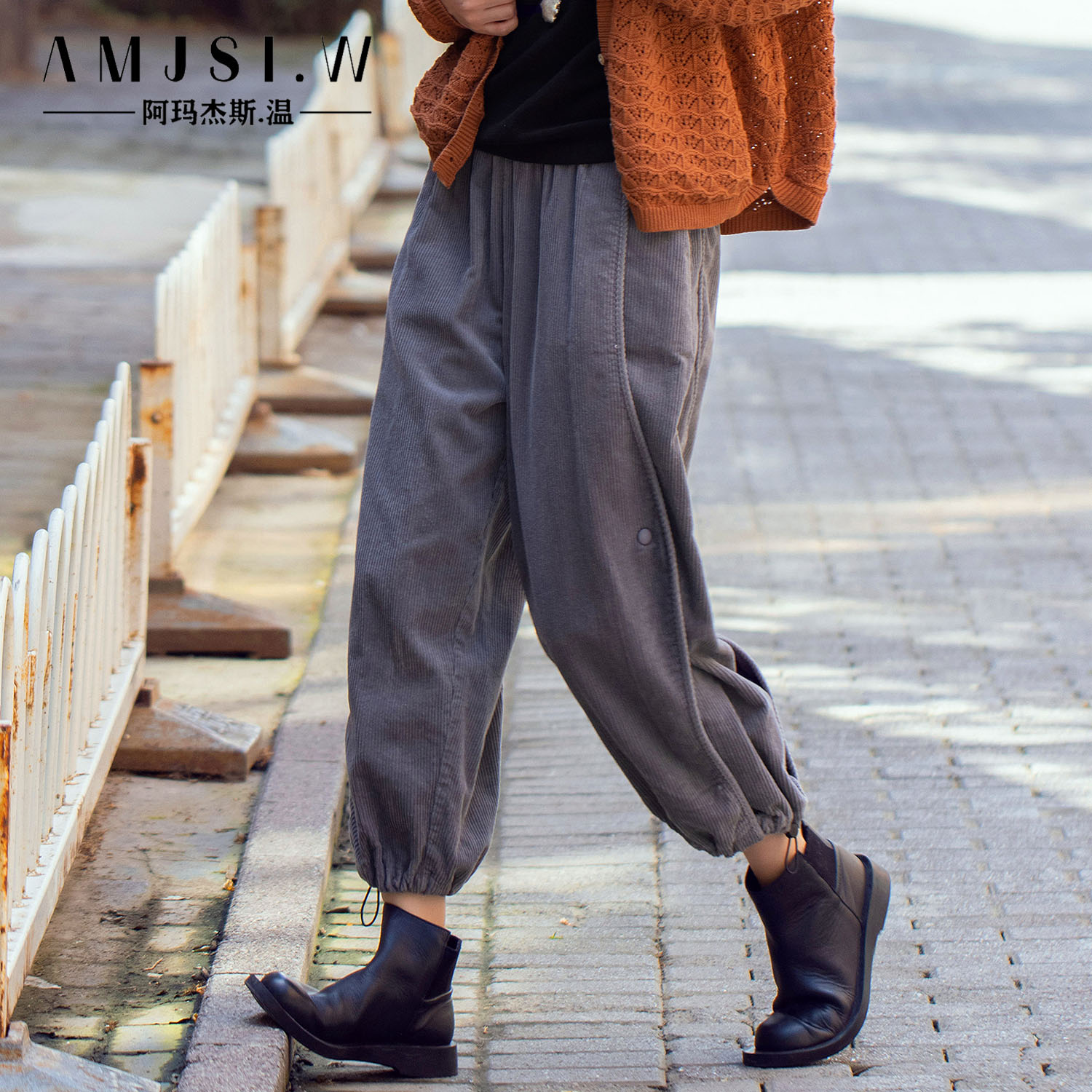 休闲纯棉灯笼裤女高腰九分灯芯绒萝卜裤秋冬新款条绒束口哈伦裤