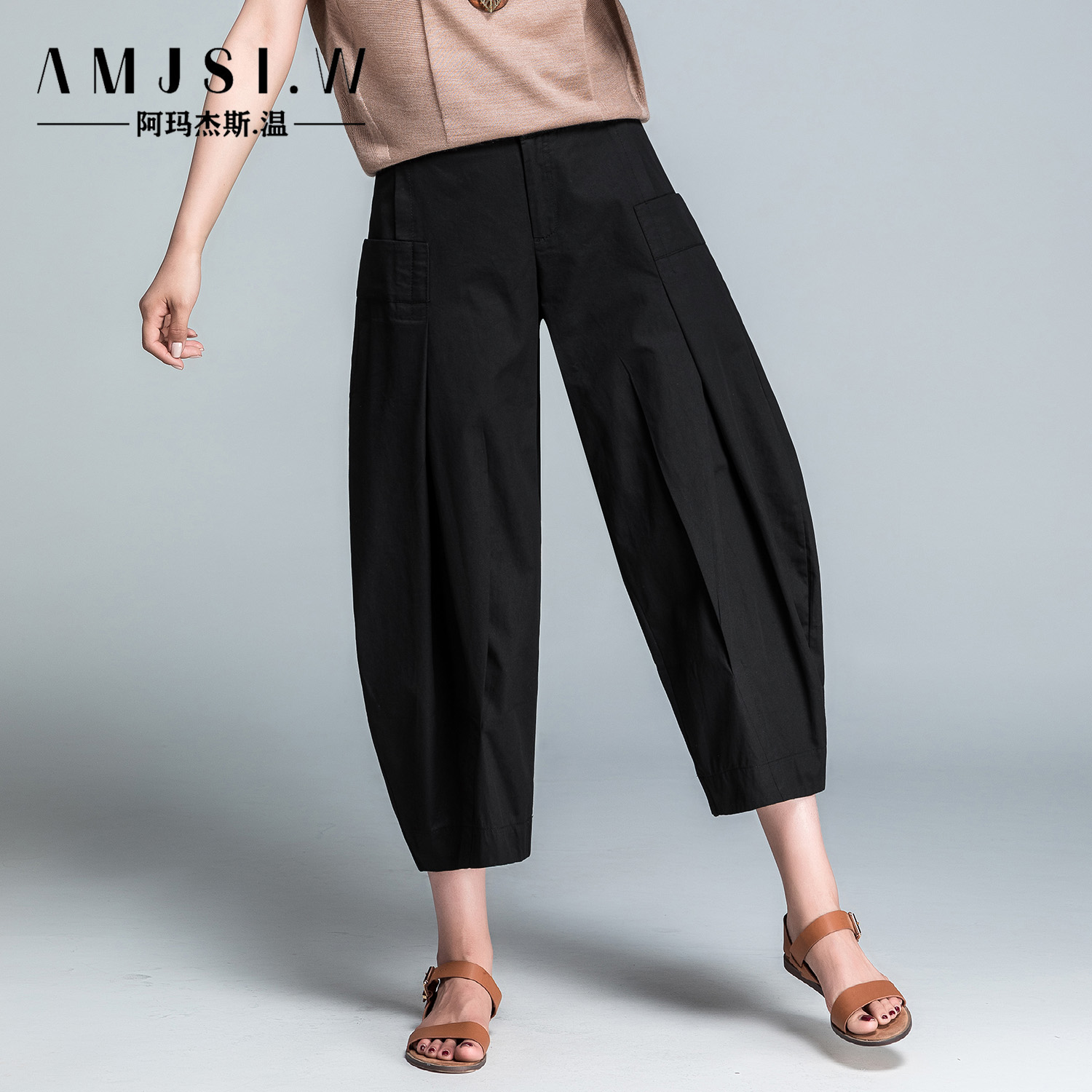 春夏新款灯笼裤女七分大码显瘦花苞裤全棉萝卜裤百搭高腰休闲裤子