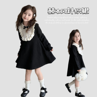 女童针织连衣裙小女孩毛衣裙子赫本风时髦乖巧宝宝法式 毛线裙内搭