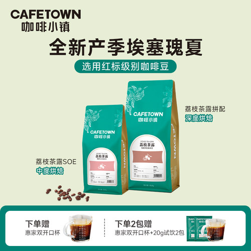 咖啡小镇荔枝茶露瑰夏拼配意式咖啡豆低酸阿拉比卡日晒中烘454g