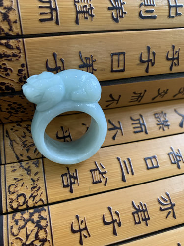 今石缘 天然翡翠A货豆绿色扳指 招财霸气送证书包装盒等