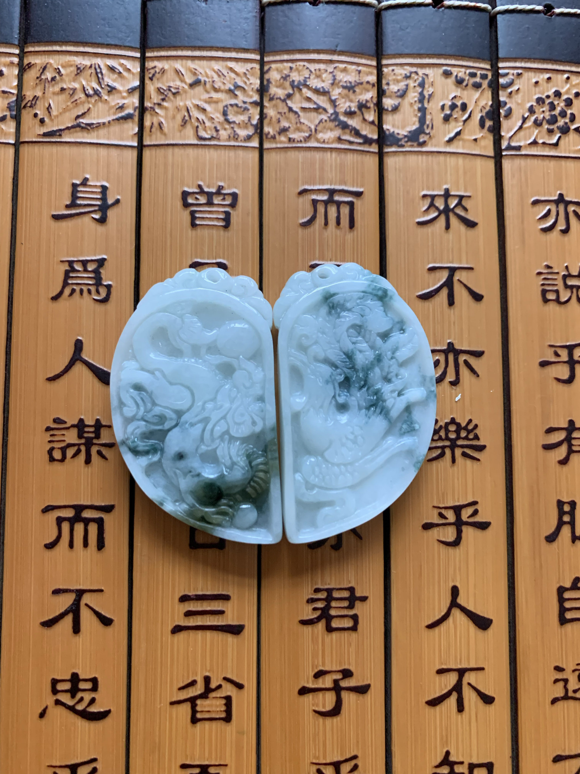 今石缘 天然翡翠A货飘花龙凤对牌情侣信物  送证书DIY车挂项链等