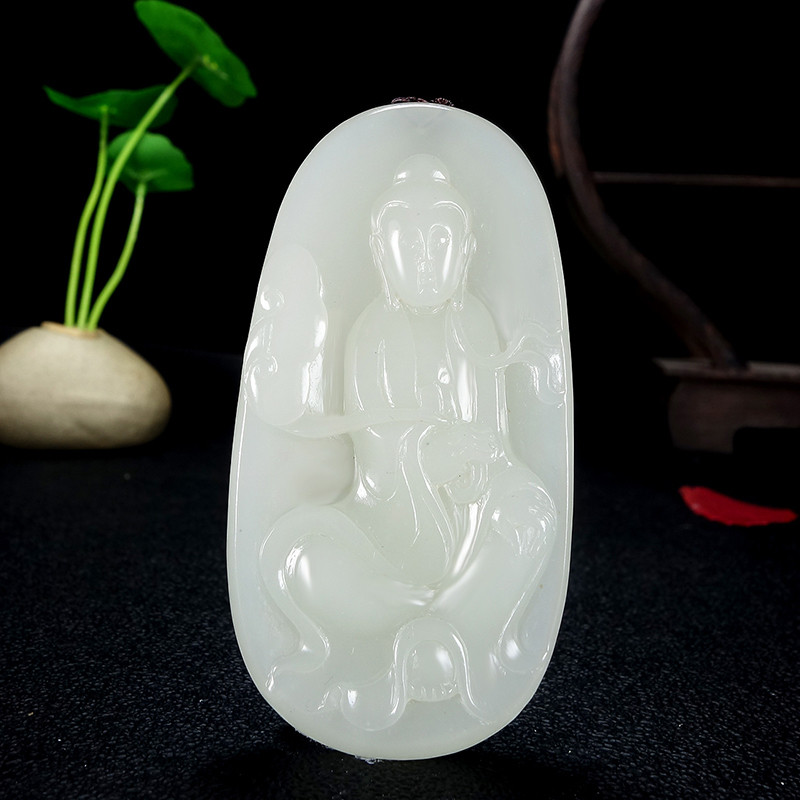 今石缘 和田玉俄料大观音牌子挂件 约79*41*10毫米 送证书包装等