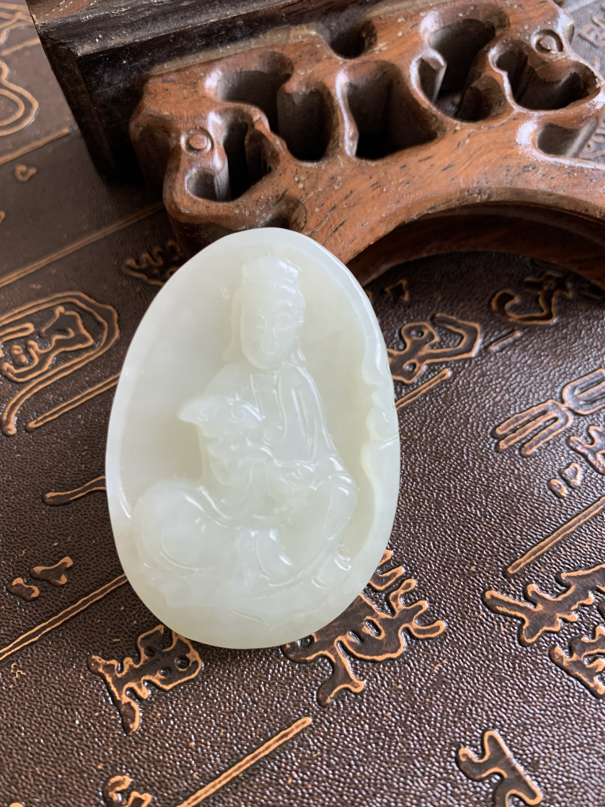 今石缘 天然和田玉青白玉如意观音牌子吊坠 送证书包装礼盒等