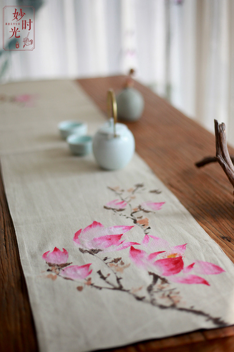 中式手绘干泡茶席 玉优雅兰桌布桌旗茶社书桌装饰布古琴香道盖布
