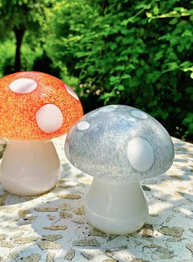 手工玻璃摆件灰橘圆点小蘑菇镇纸