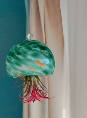 绿色洒金纯手工制作彩色玻璃贝壳风铃吊挂件拍照摄影道具送人礼物