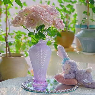 香芋牛奶淡紫色芬顿羽毛手工彩色玻璃美人花瓶水养插花器家居摆件