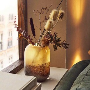 手工制作ZaraHome同款简约欧式棕色雾状效果渐变玻璃花瓶水养花器