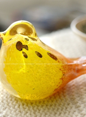 香槟柠檬黄洒金可爱玻璃小鸟摆件