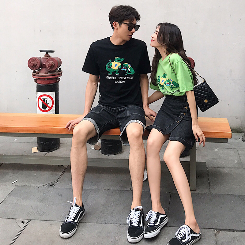 阿姐家小众设计情侣装鳄鱼印花t恤女2019夏季新款超火cec短袖上衣