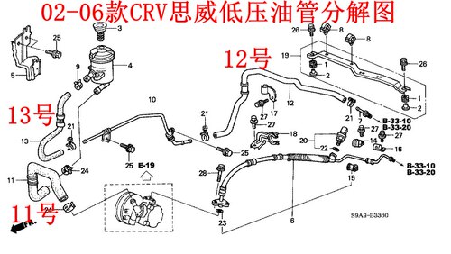 适配本田02-06款CRV思威方向机转向助力泵油壶低压回油管进吸油管