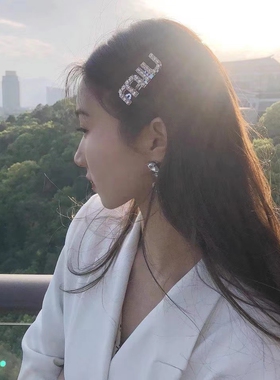 韩式新款字母谬发夹满钻闪钻边夹气质冷淡风鸭嘴夹百搭发饰发卡子