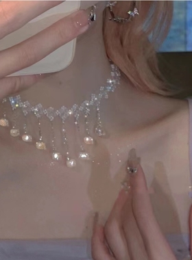 其他仿水晶水晶锁骨链女流苏项链