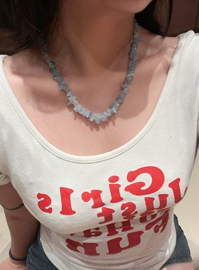 新款多巴胺彩色天然石项链轻奢小众串珠气质锁骨链时尚饰品百搭