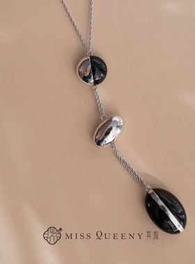 MissQueeny其微|黑珐琅吊坠长项链简约大气现代时尚个性