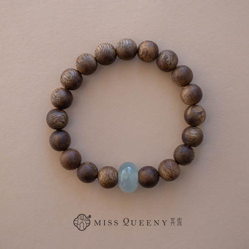 MissQueeny其微|国风冰种翡翠面包扣缅a沉香手串东方韵味小众优雅