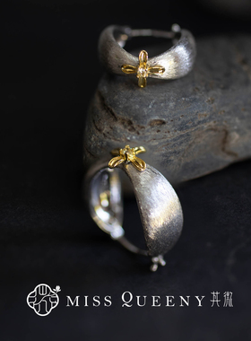 MissQueeny其微|一生金桂·拼色耳扣手工拉丝缎面光泽复古高级