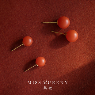 MissQueeny其微|红鸾·南红耳钉纯银复古颜色浓郁保山料新中式