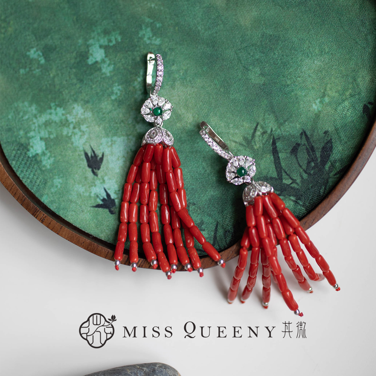 MissQueeny其微|国风复古红sh流苏纯银耳扣耳坠国潮新中式