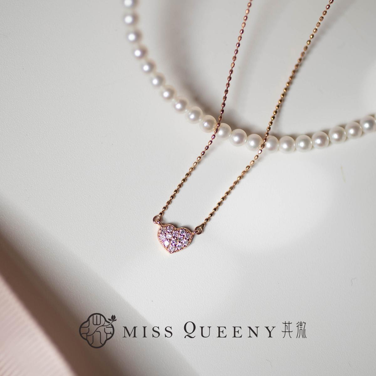 【孤品】MissQueeny其微|甜心·玫瑰金钻石爱心宽戒项链精致可爱