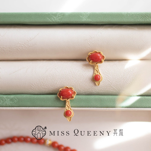MissQueeny其微|红sh如意耳钉纯银精致优雅气质新中式