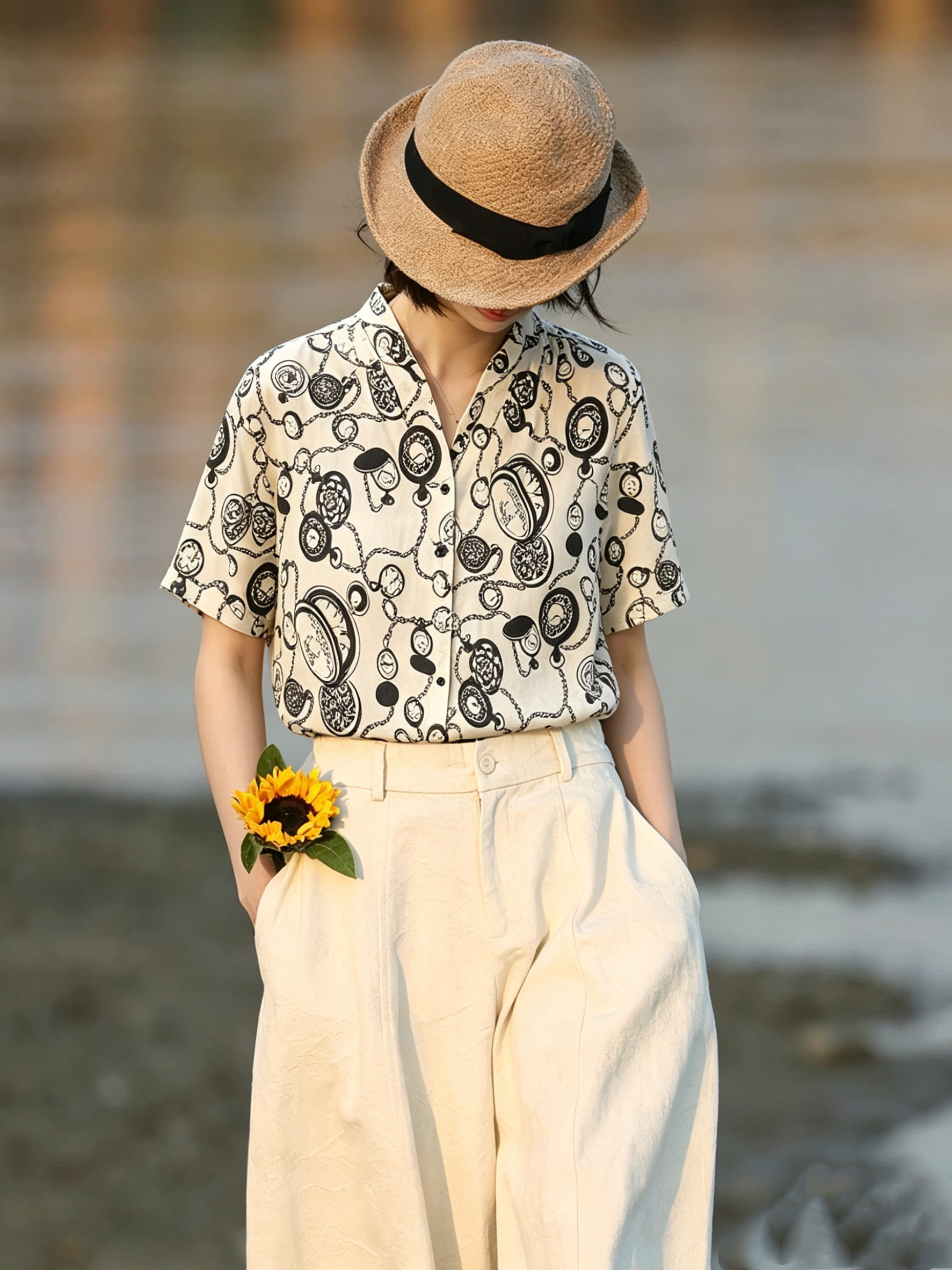 2026夏季新款女装黑色短袖衬衬衫