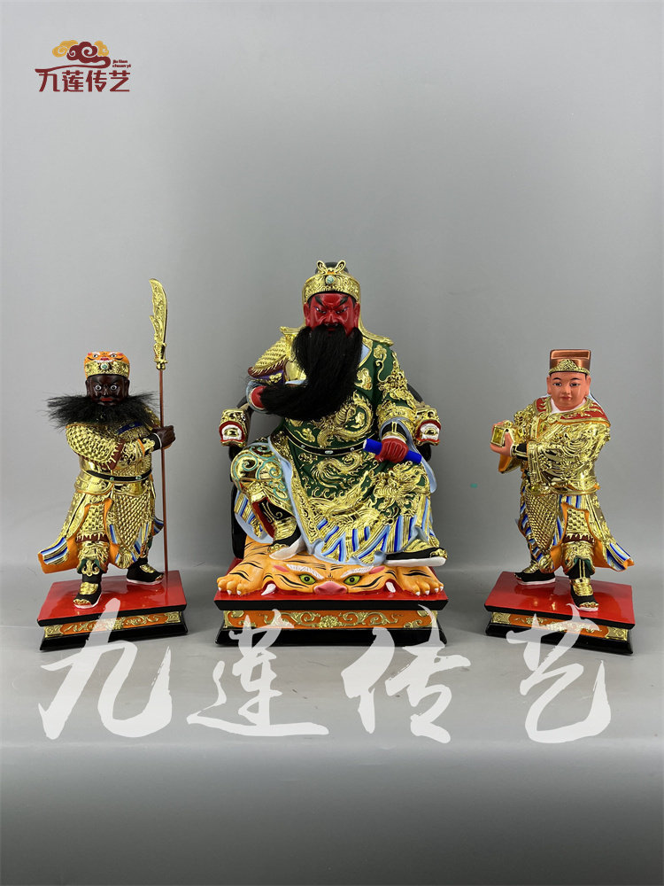 木雕关公周仓关平人物神像关羽香樟木漆线雕传艺木雕古典寺庙供奉