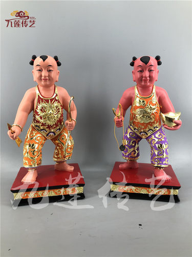 木雕童子漆线雕香樟木