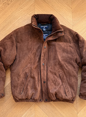 RL老款羊皮绒面革户外运动羽绒服夹克外套