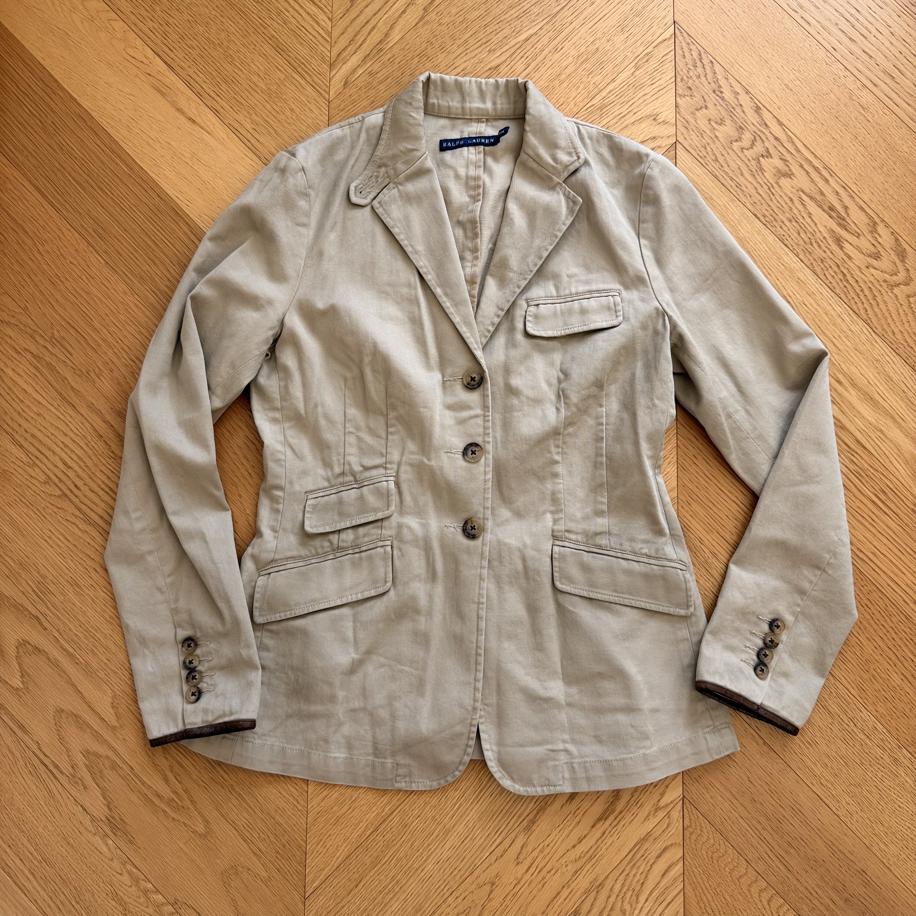 RL老款女士复古小牛皮拼接猎装休闲西装夹克外套