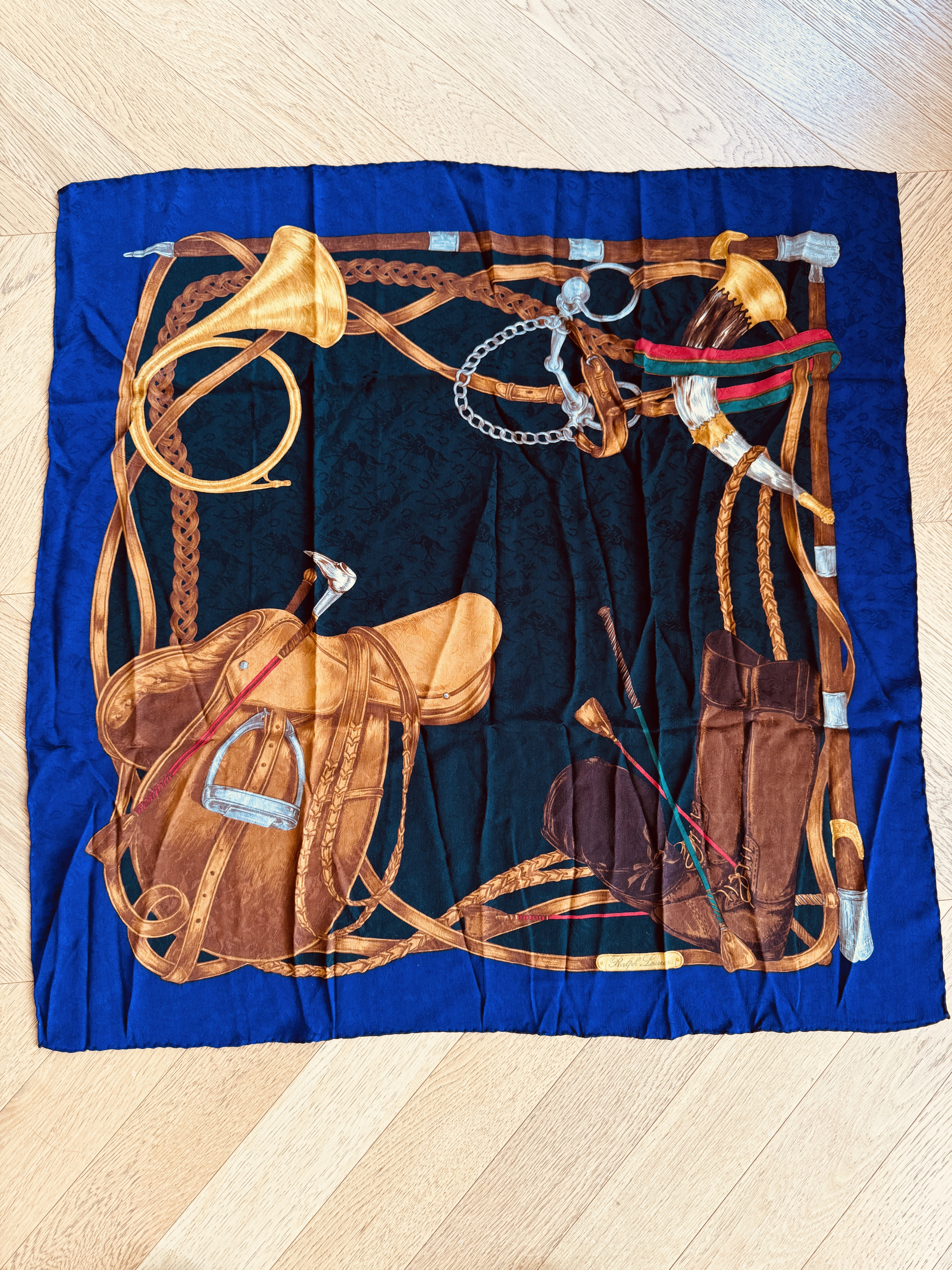 RL早期老款真丝马蹄西部复古方巾丝巾围巾