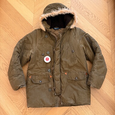 RL女款重水洗做旧户外运动猎装皮毛一体连帽羽绒服大衣外套